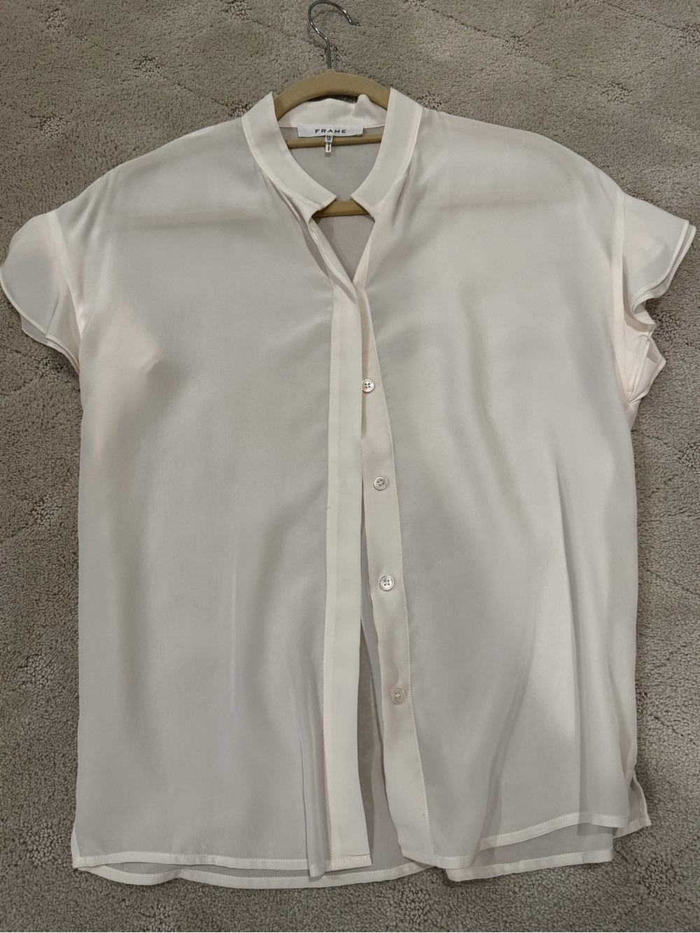 Frame Denim Cream Silk Button-Front Cap Sleeve Blouse